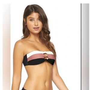 PILYQ Striped Bandeau Swim Top & Bottom Sz M